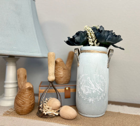 Textured blue ceramic vase