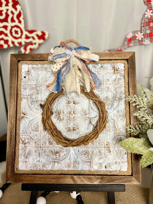 Framed grapevine wreath hanger - Heart Land Designs