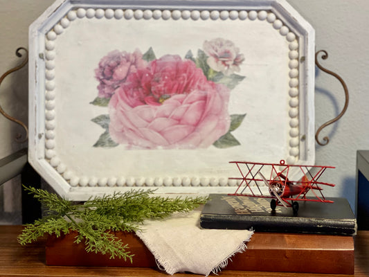 Floral and white serving tray - Heart Land Designs
